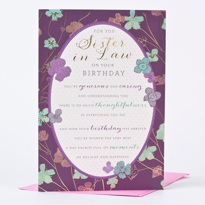 Sister In Law Birthday Card
 Birthday Card Sister in Law Flowers