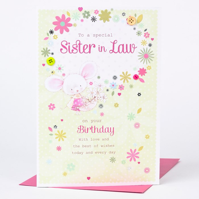 Sister In Law Birthday Card
 Birthday Card Sister in Law White Mouse