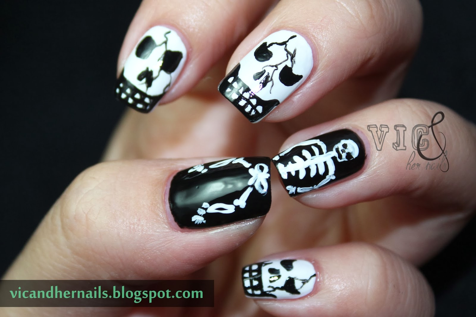 Skeleton Nail Art
 Vic and Her Nails Halloween Nail Art Challenge Skull