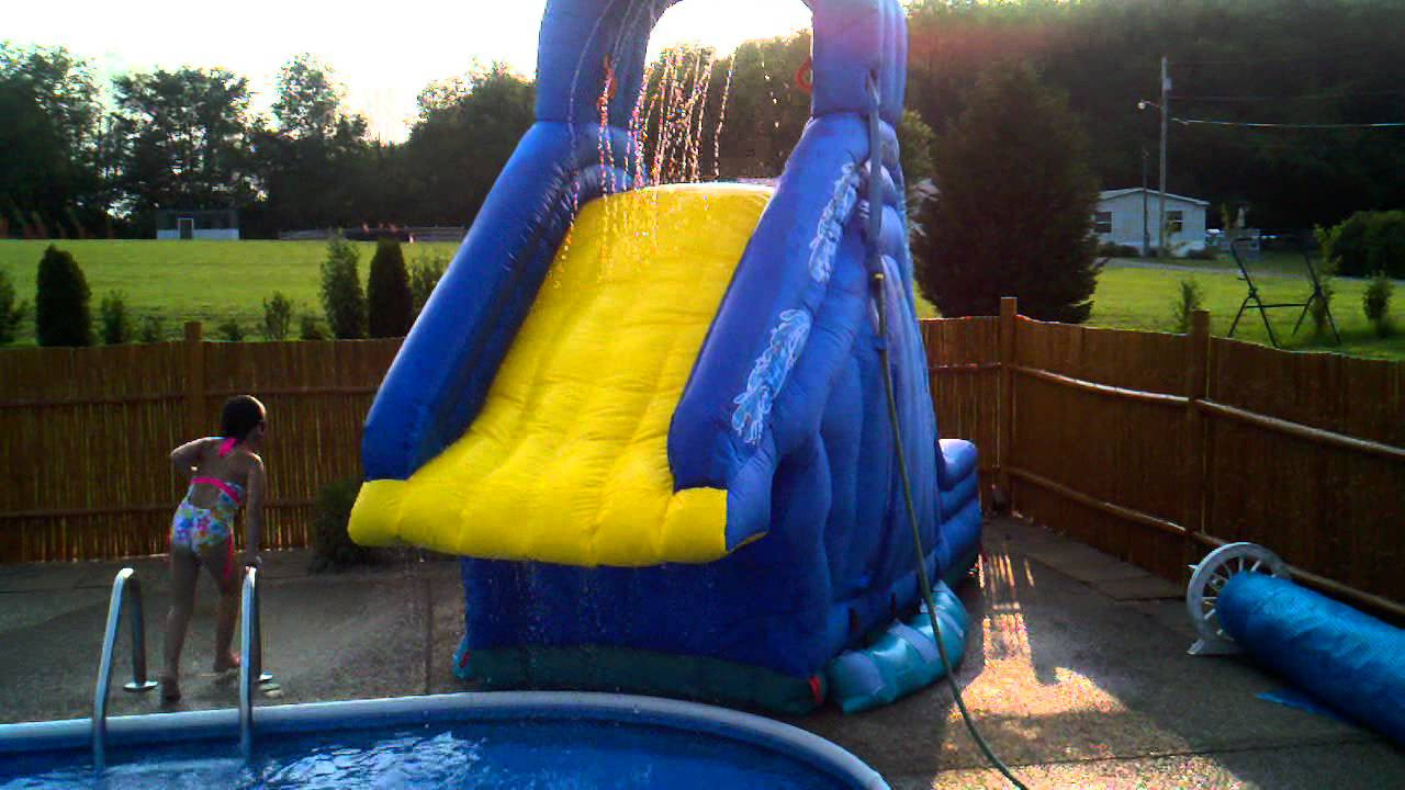 Slide For Above Ground Pool
 Crazy fun on the inflatable Banzai Blaster pool slide in