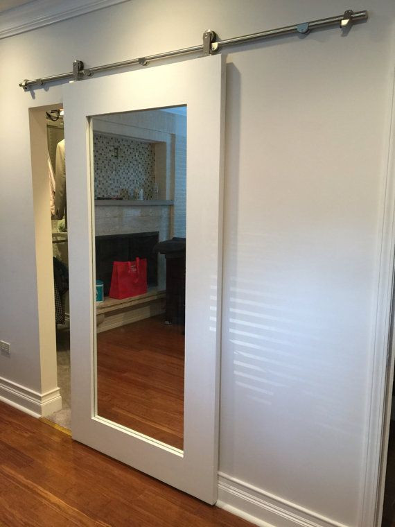 Sliding Bathroom Mirror
 Mirror Framed Sliding Barn Door by RusticLuxeBoutique on