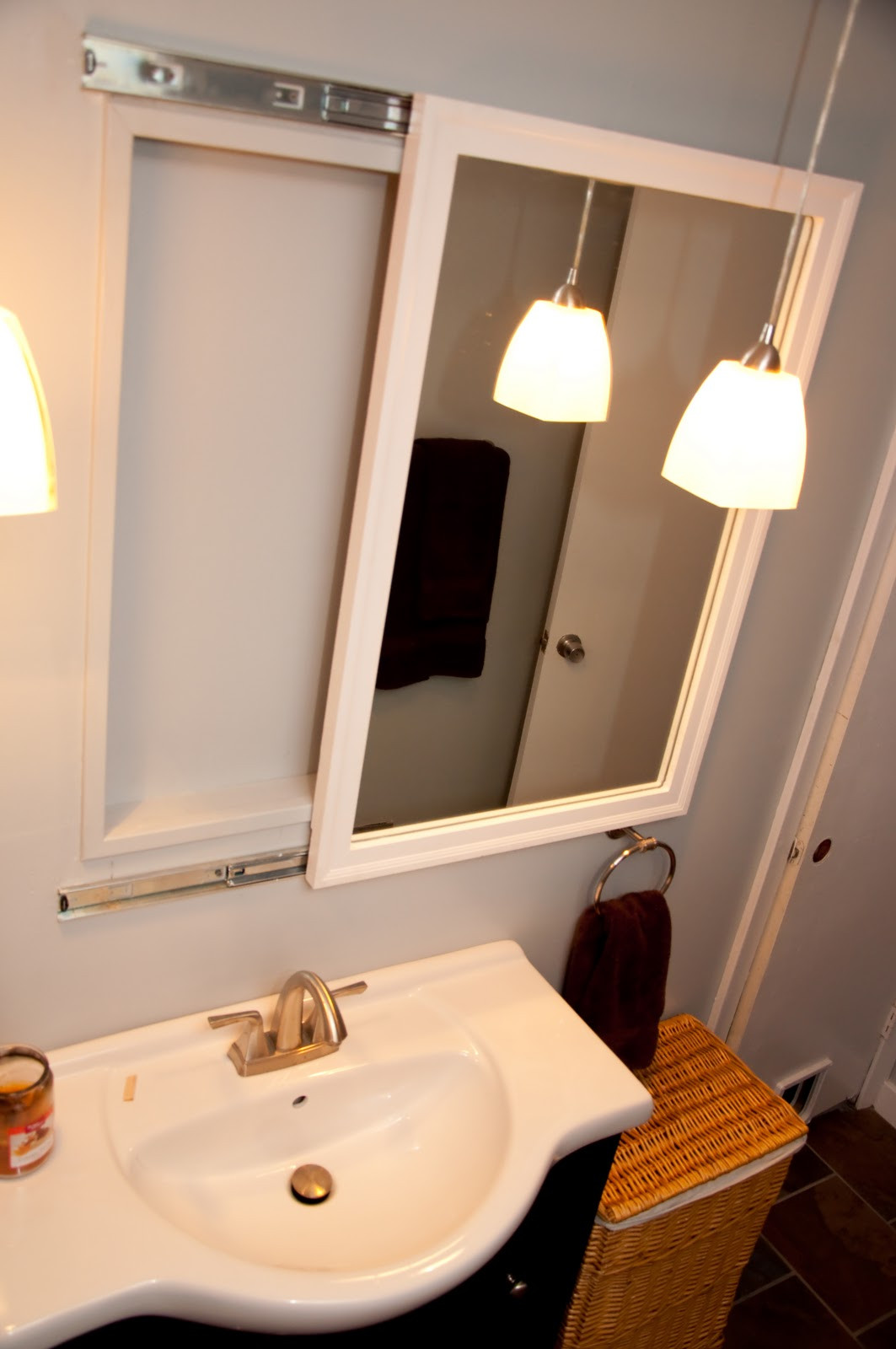 Sliding Bathroom Mirror
 Eat Create Love Bathroom Remodel