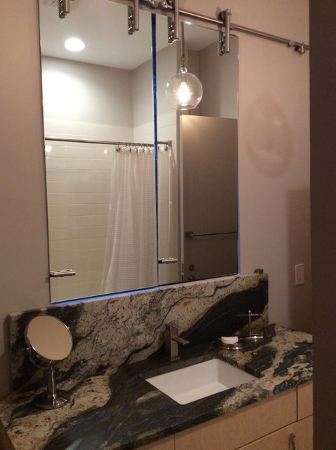 Sliding Bathroom Mirror
 Sliding mirror over vanity Contemporary Bathroom by