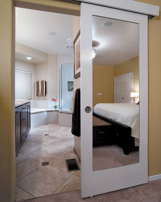 Sliding Bathroom Mirror
 Wall mounted Sliding Door "Reflects" Genius Design Idea