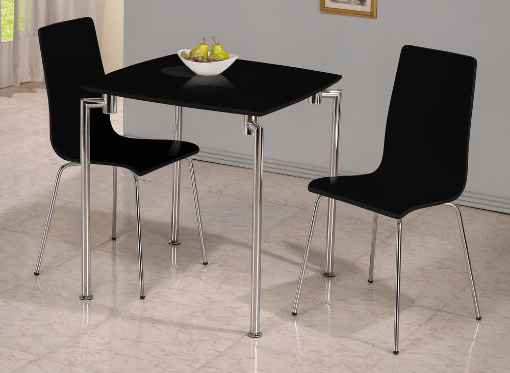 Small Black Kitchen Table
 Fiji Small Square Dining Table with Two Chairs Black