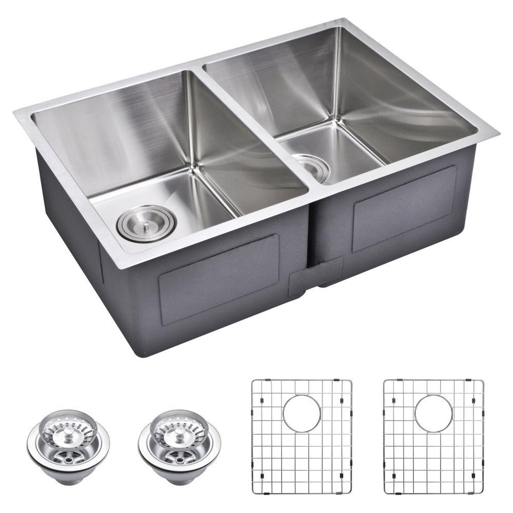 Small Double Kitchen Sink
 Water Creation Undermount Small Radius Stainless Steel 29