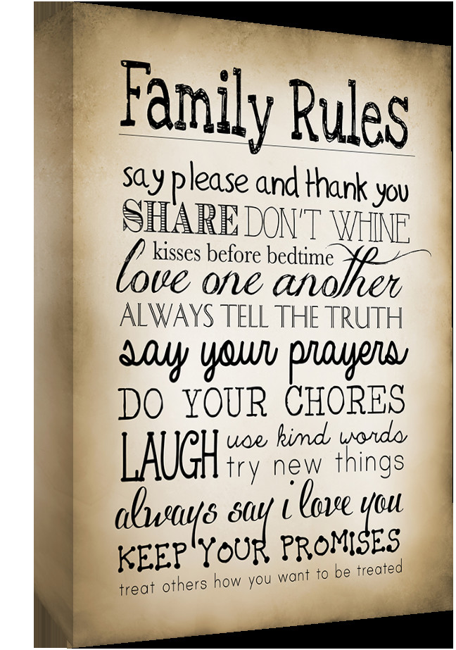 Small Family Quotes
 Sepia Family Rules Quote Canvas Wall Art Picture Print