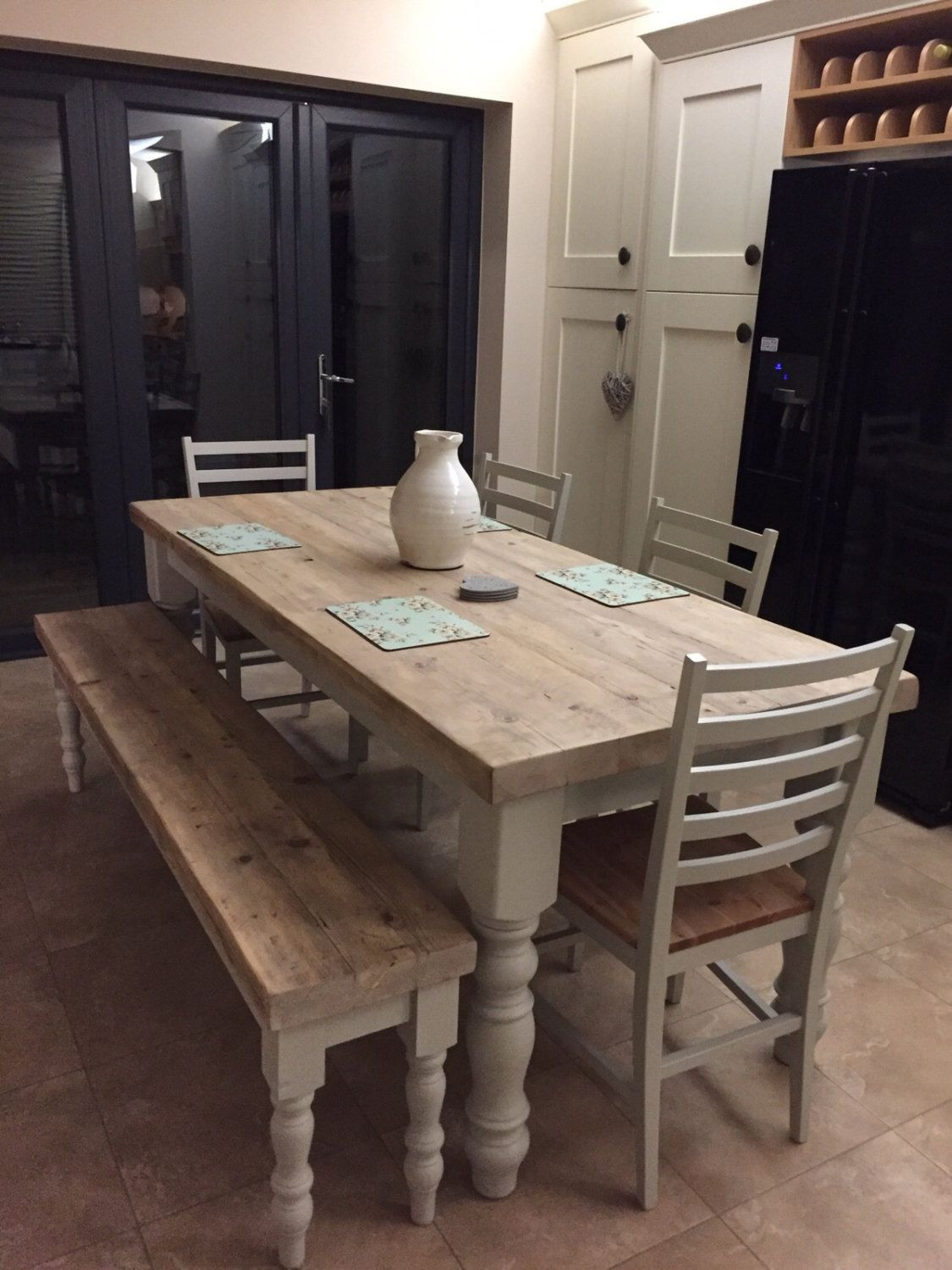 Small Farmhouse Kitchen Table
 Farmhouse dining table with reclaimed wood top and bench