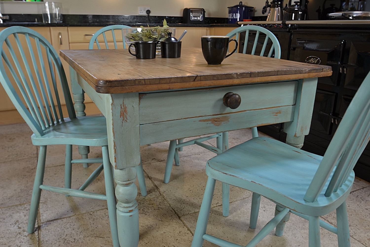 Small Farmhouse Kitchen Table
 Shabby Chic Farmhouse Rustic Dining Table with 4 Stickback