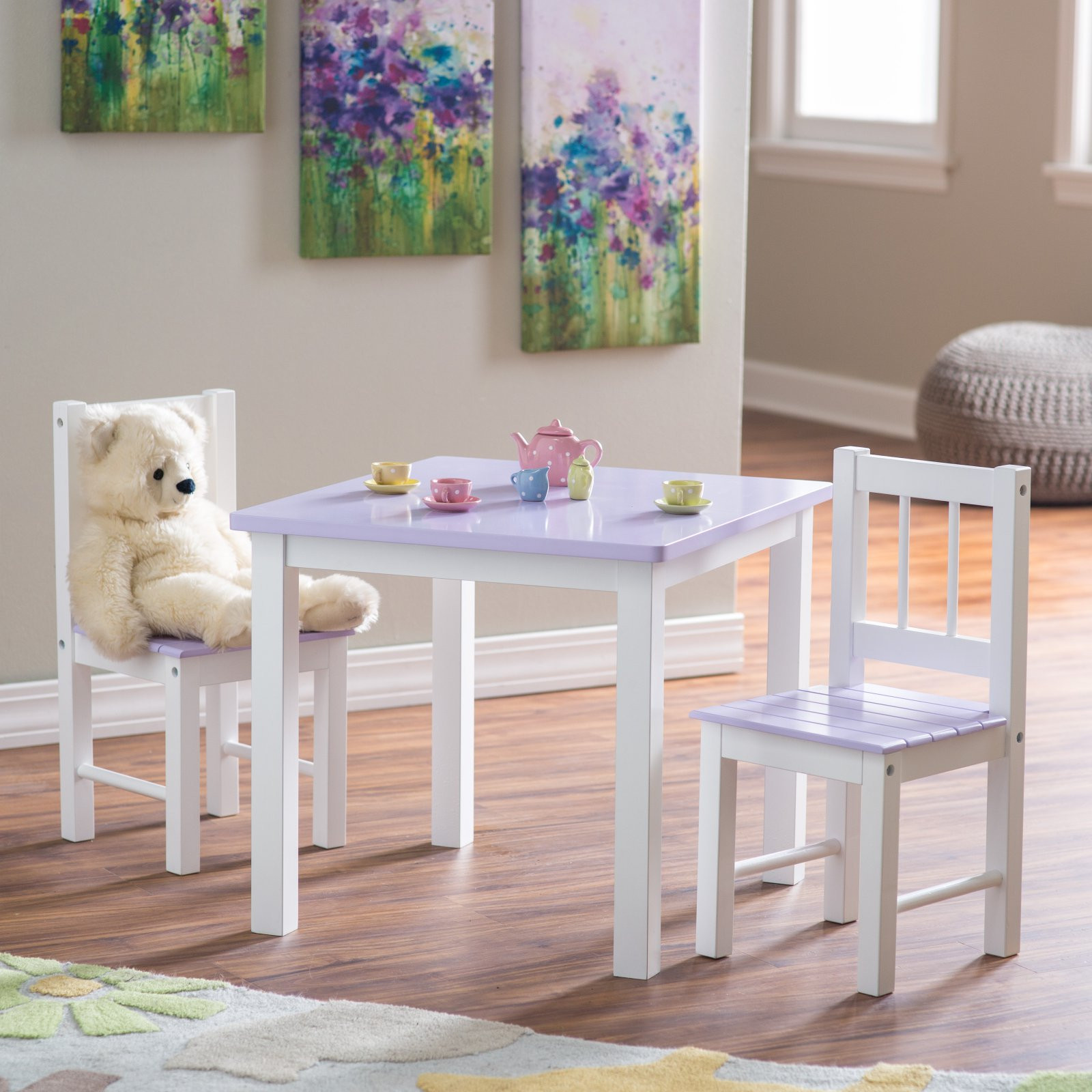 Small Kids Table And Chairs
 Lipper Kids Small Lilac and White Table and Chair Set