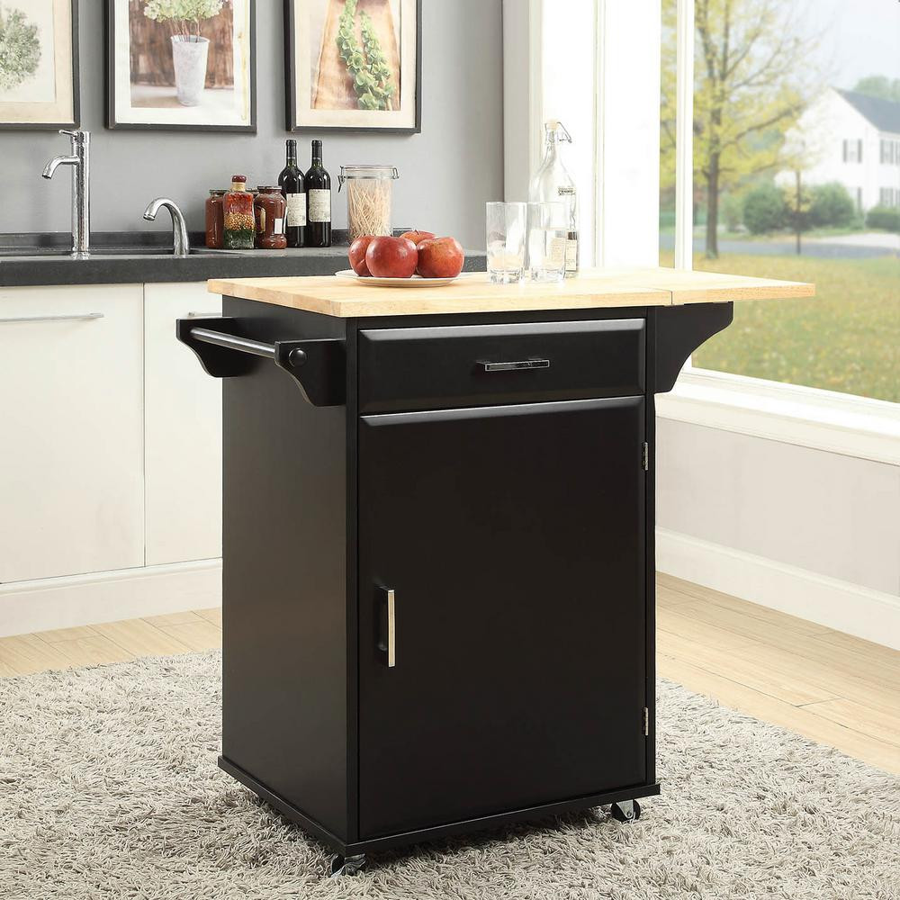 Small Kitchen Carts
 USL Townville Black Small Kitchen Cart with Drop Leaf