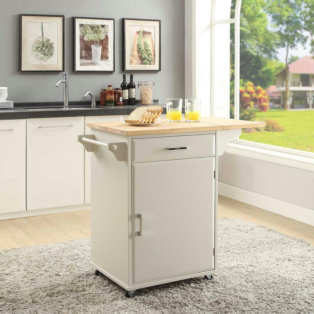 Small Kitchen Carts
 USL Townville Polar White Small Kitchen Cart with Drop
