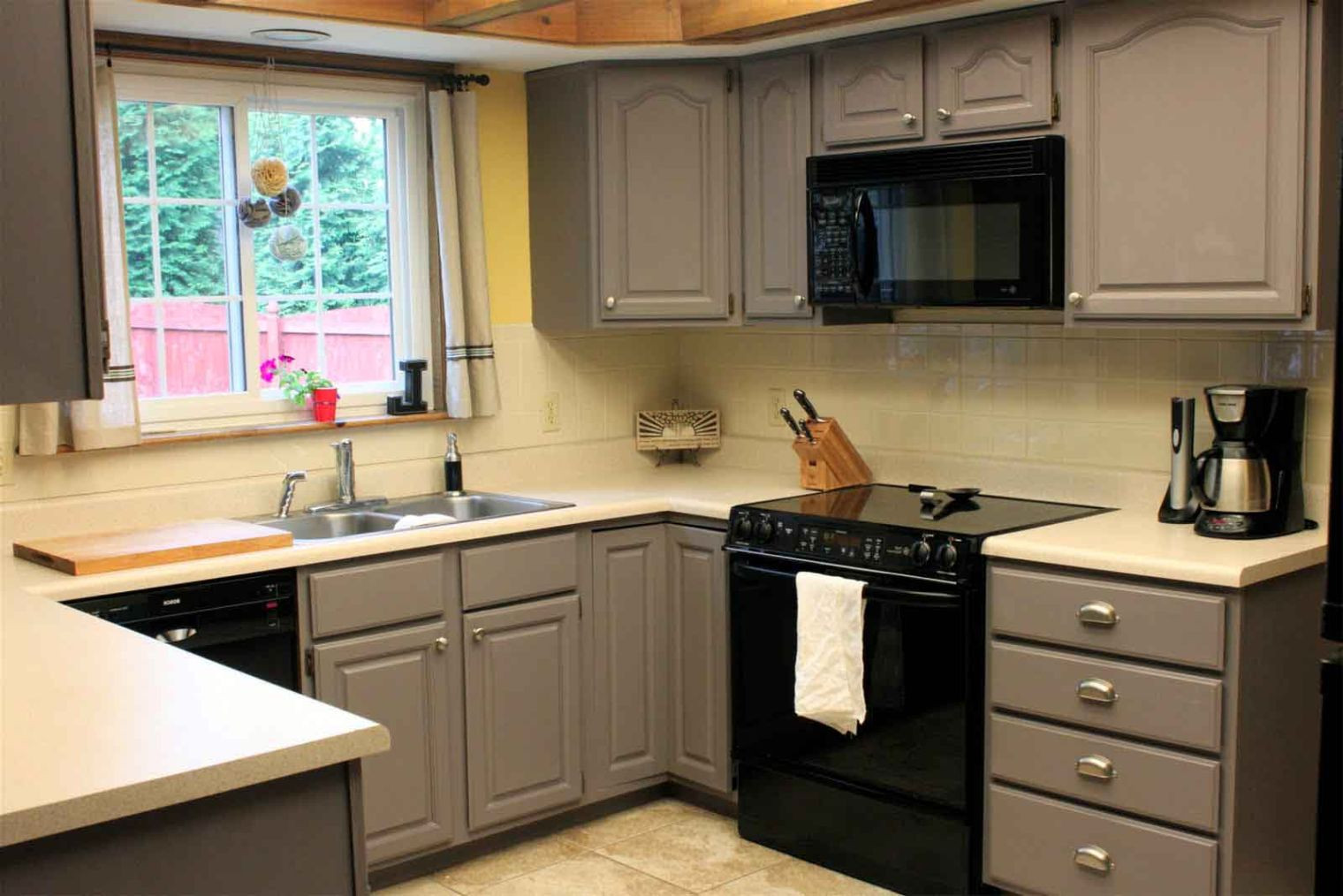Small Kitchen Cupboard
 Grey painted kitchen cabinets in small kitchen space