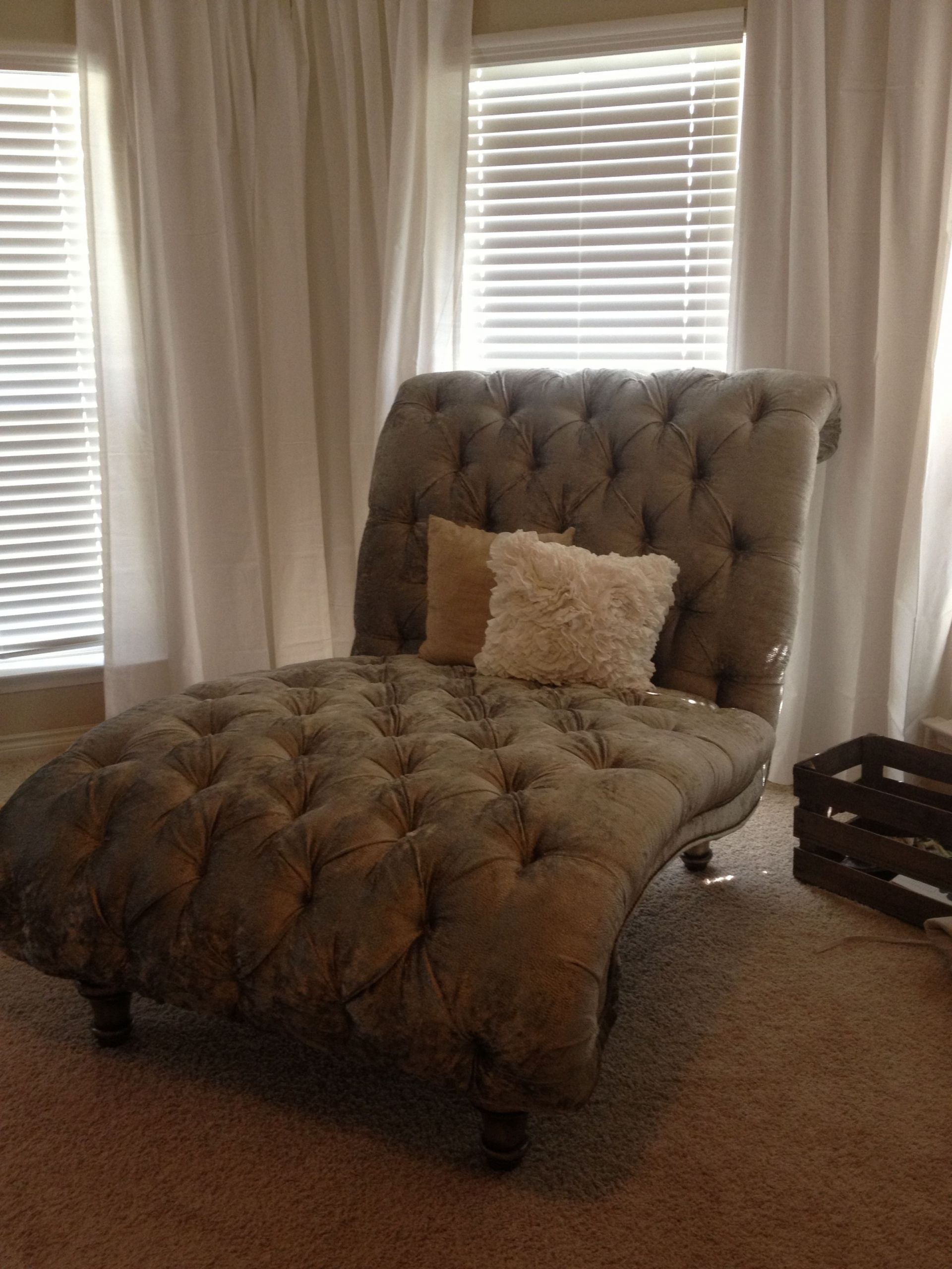 Small Lounge Chair For Bedroom
 Tufted double chaise lounge chair in our master bedroom