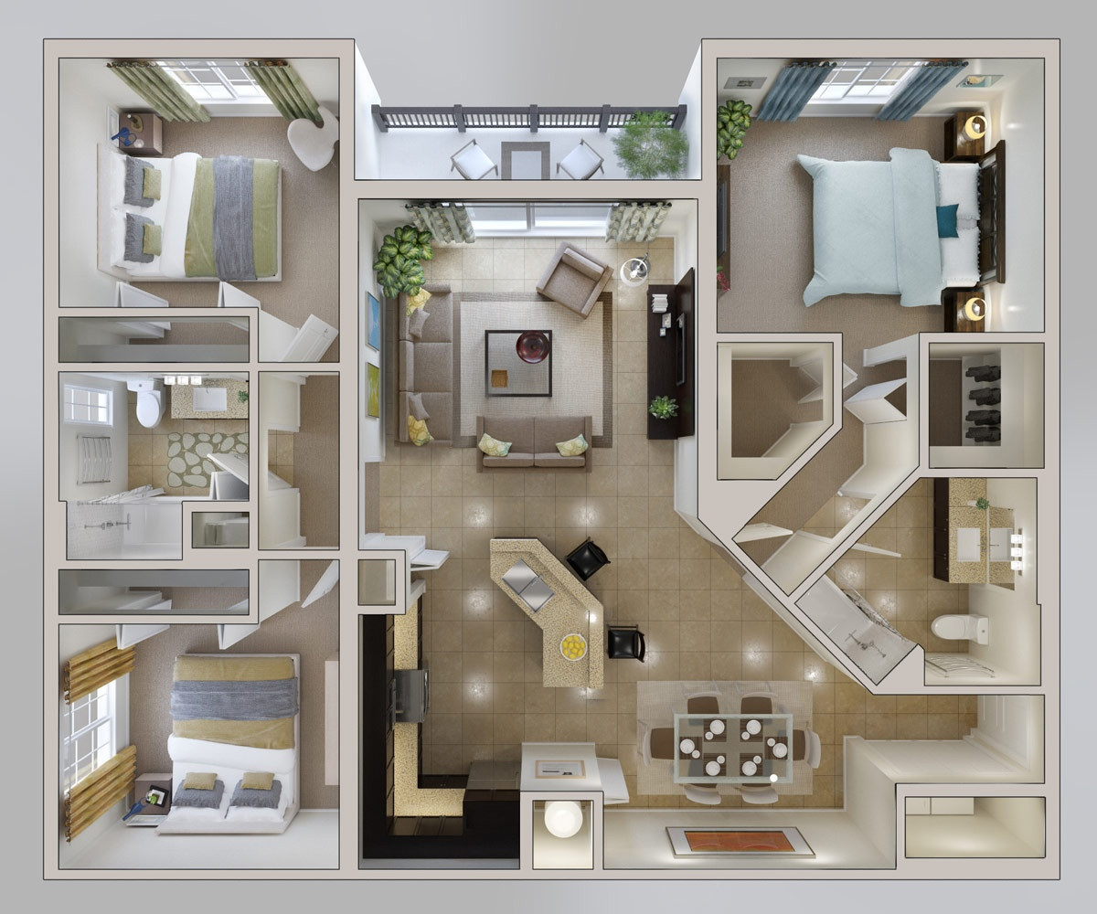 Small Three Bedroom House Plan
 50 Three “3” Bedroom Apartment House Plans