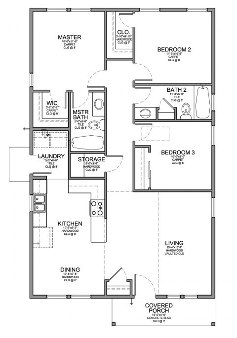 Small Three Bedroom House Plan
 Floor Plan for a Small House 1 150 sf with 3 Bedrooms and