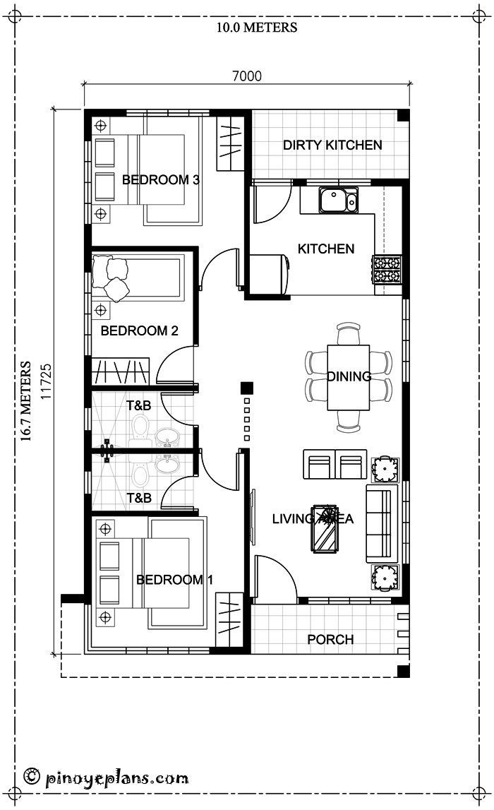 Small Three Bedroom House Plan
 Small Bungalow House Design And Floor Plan With 3 Bedrooms