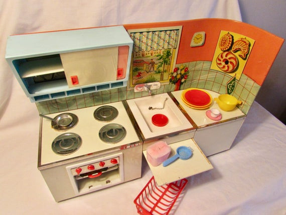 Small Toy Kitchen
 Reserve for JimmySunshine Childs 1950s Play Kitchen Small Toy
