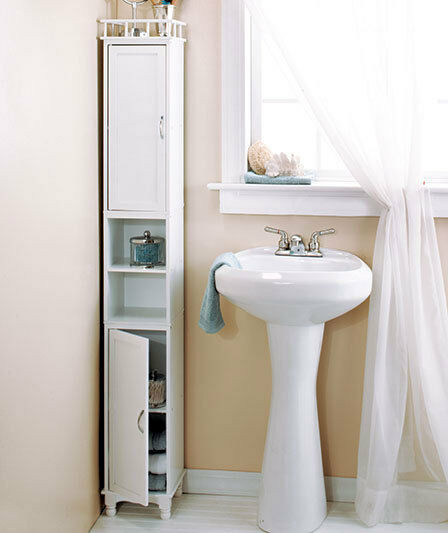 Small White Bathroom Shelf
 WHITE TALL SLIM WOOD TOWER STORAGE CABINET SHELF KITCHEN