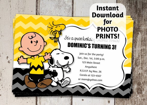 Snoopy Birthday Invitations
 Charlie Brown Snoopy Birthday Party by InstantInvitation
