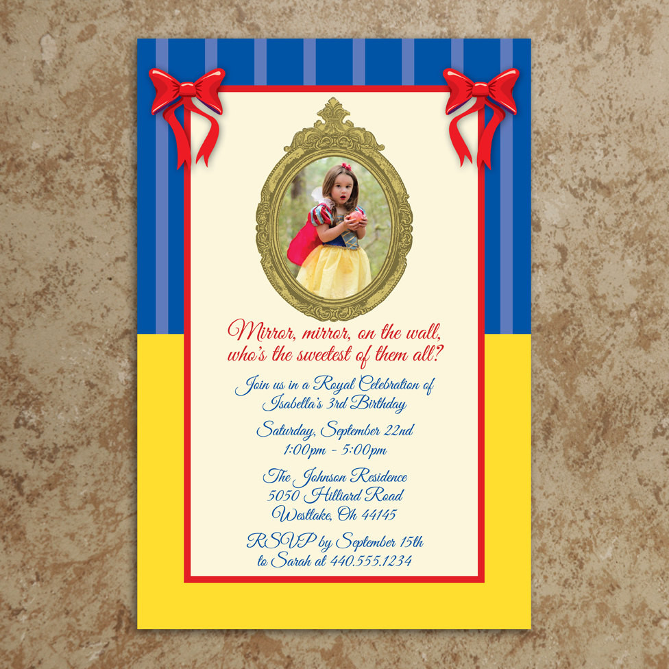 Snow White Birthday Invitations
 Snow White Invitation DIY Printable JPEG file by