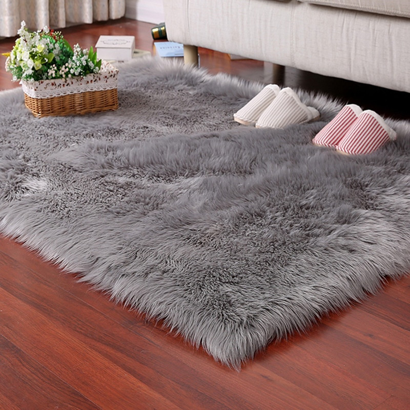 Soft Rug For Living Room
 Long plush Artificial wool carpet bed bedroom pad modern