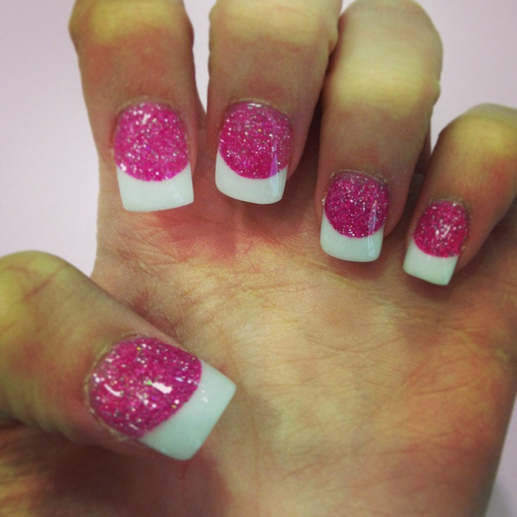 Solar Glitter Nails
 Glitter pink and white solar nails My Nails
