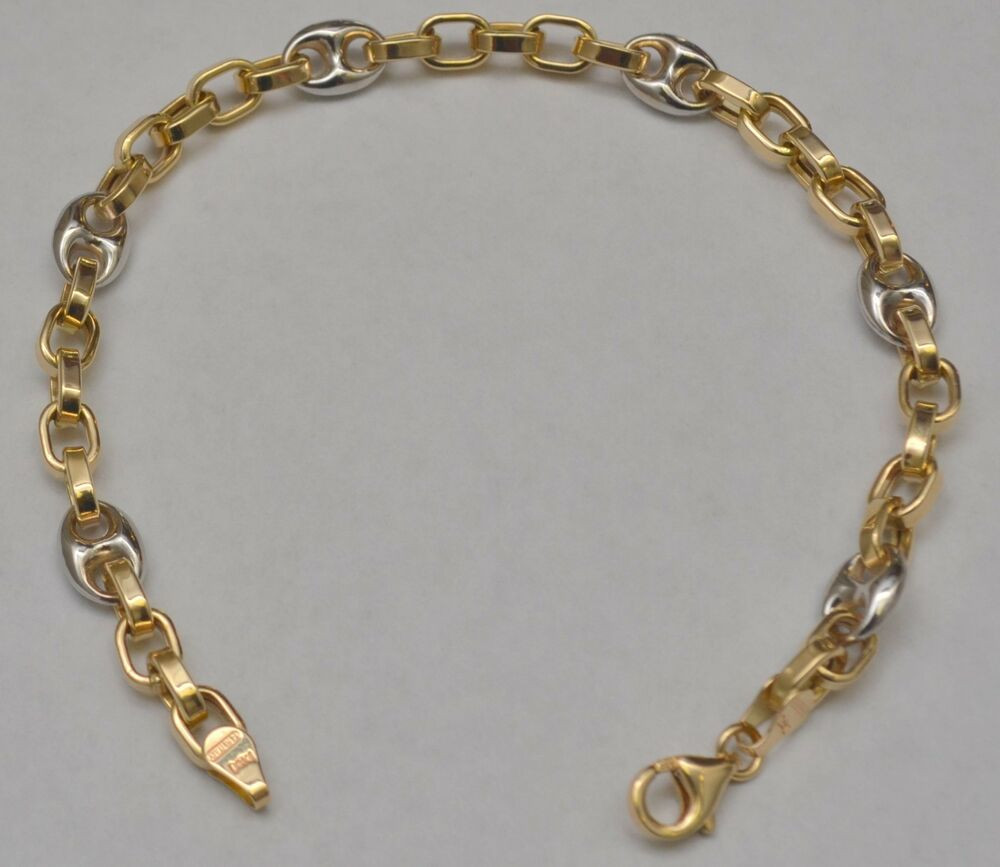 Solid Gold Bracelet
 14k Solid Gold Fancy Puffed Mariner Link Bracelet 8 25