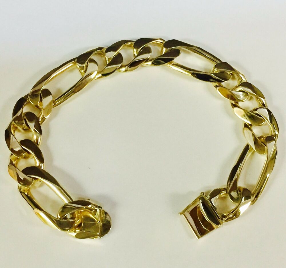 Solid Gold Bracelet
 14kt solid gold handmade Figaro Curb link mens bracelet 9