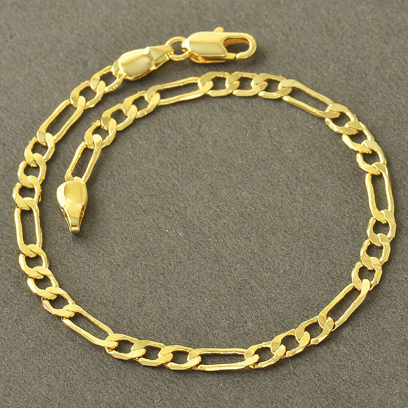 Solid Gold Bracelet
 Classic 14K Solid Gold Filled Figaro Curb Chain 3 Link