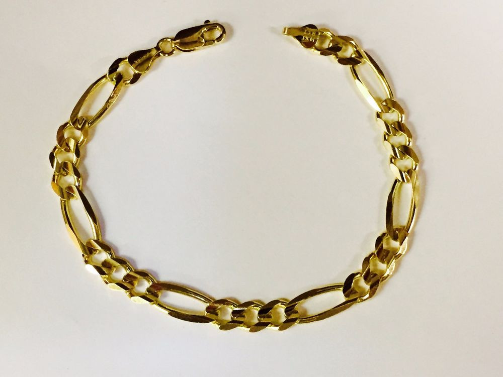 Solid Gold Bracelet
 14k Solid Gold Mens Figaro Curb Link chain Bracelet 8 5