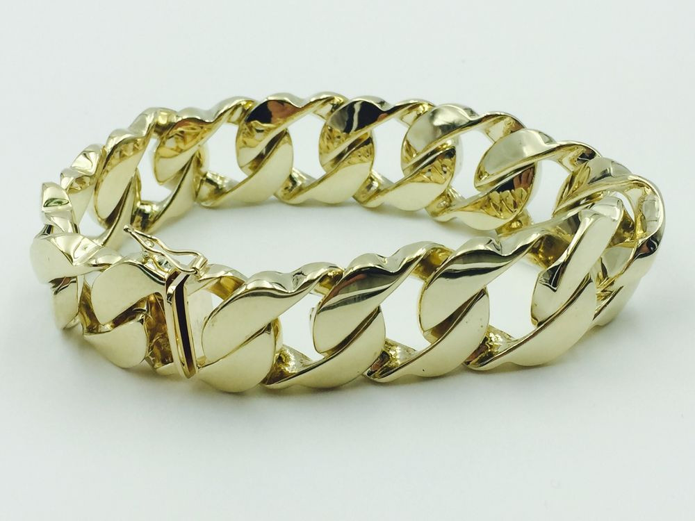 Solid Gold Bracelet
 14kt solid gold handmade Curb Link mens bracelet 9 5" 180