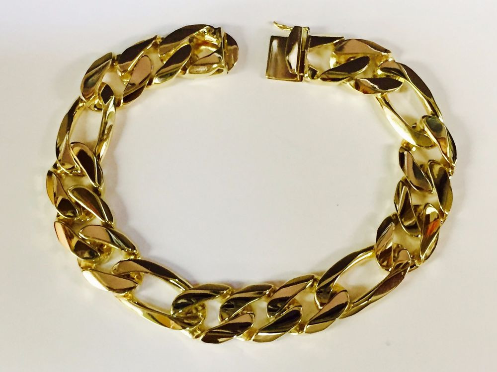 Solid Gold Bracelet
 14k solid gold handmade Figaro Curb link mens bracelet 10