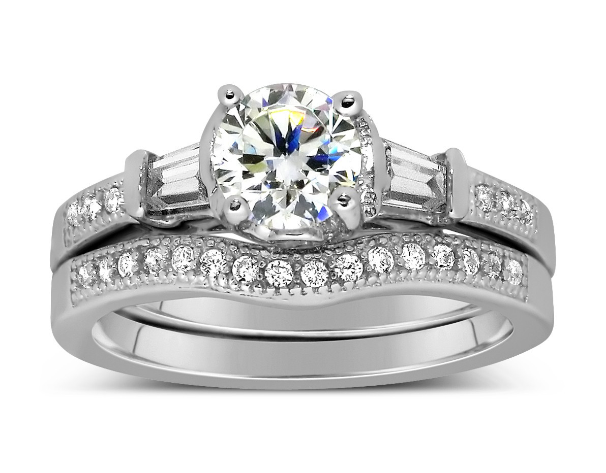 Solitaire Wedding Ring Sets
 Antique 1 Carat Round Diamond Wedding Ring Set for Her in