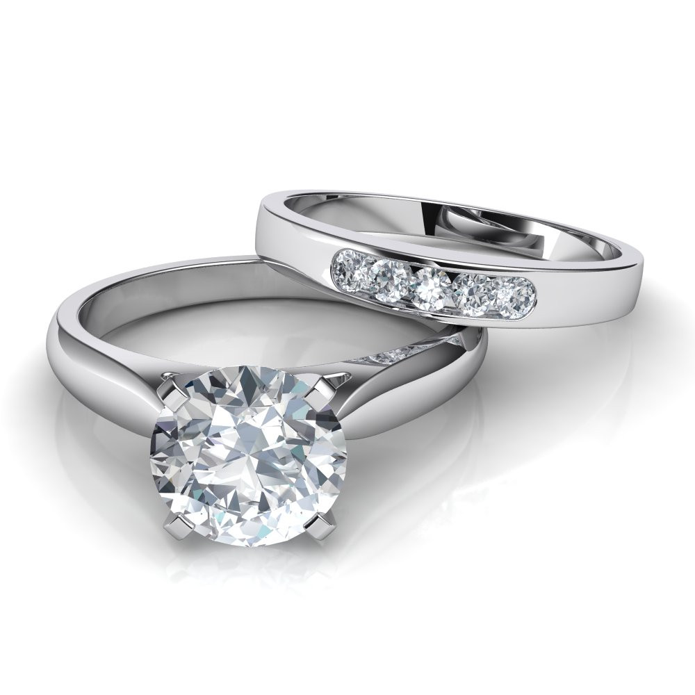Solitaire Wedding Ring Sets
 Tapered Cathedral Solitaire Engagement Ring & Wedding Band