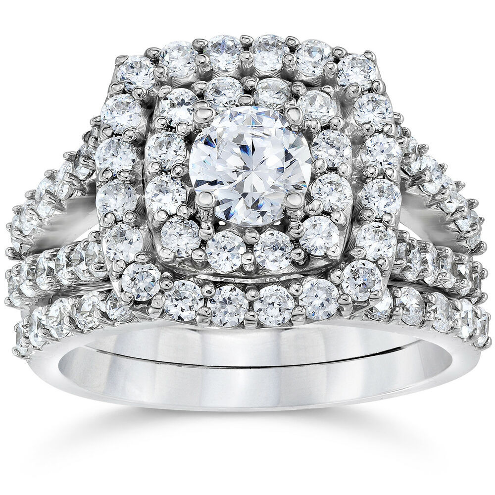 Solitaire Wedding Ring Sets
 2 Carat Diamond Cushion Halo Engagement Wedding Ring Set