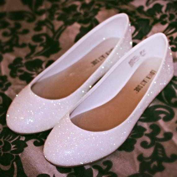 Sparkle Wedding Shoes
 White Glitter Bridal Shoes Wedding Flats