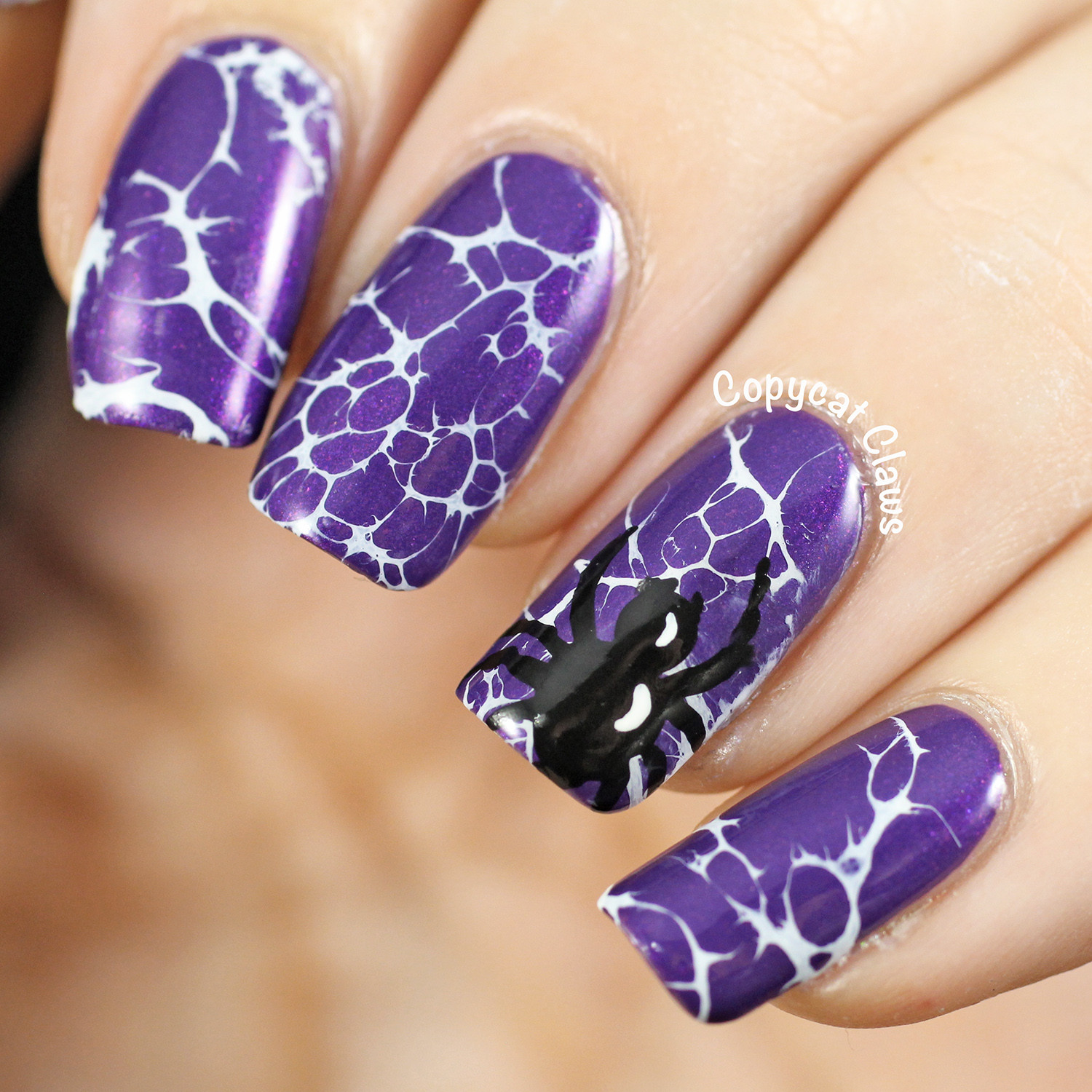 Spider Web Nail Art
 Copycat Claws Spider Waterspotted Nails