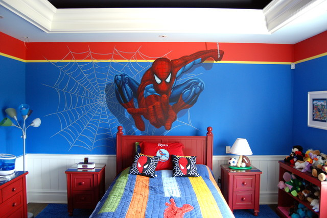 Spiderman Kids Room
 Spiderman Superhero Murals in a boys bedroom Hand painted