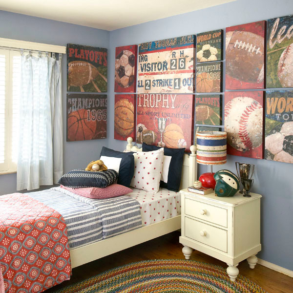 Sports Themed Kids Room
 Vintage Sports Themed Boy s Bedroom Traditional