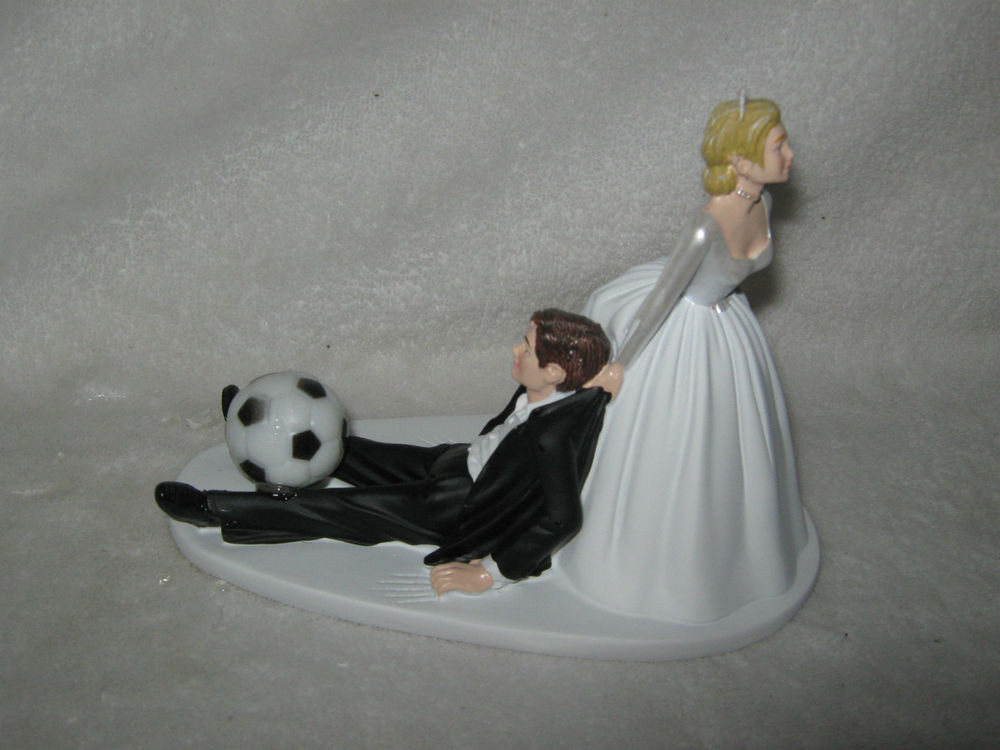 Sports Wedding Cake Toppers
 Wedding Party Reception Soccer Ball Sports Bride Dragging