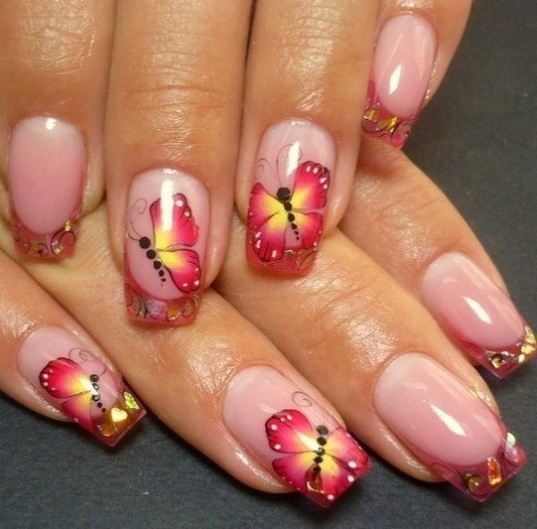 Spring Nail Art Gallery
 A refreshing butterfly nail art design with French tip