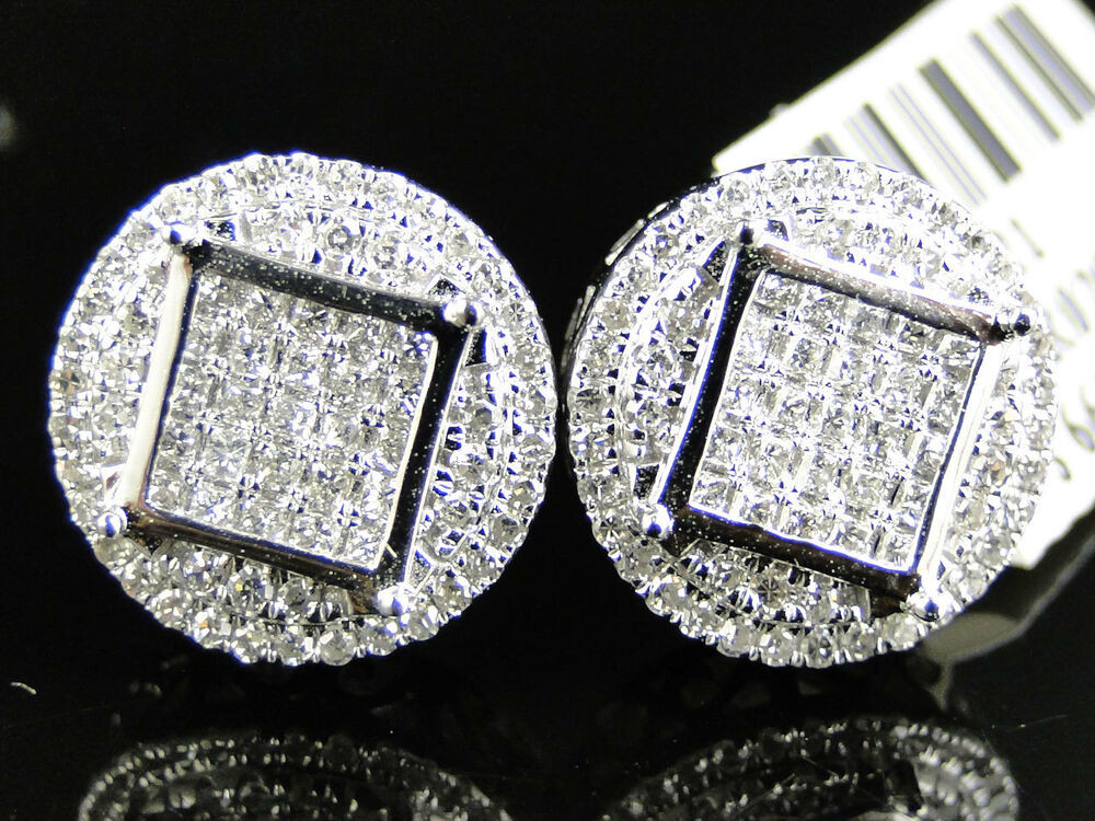 Square Diamond Earrings
 Mens La s 14K White Gold Princess Cut Diamond Square