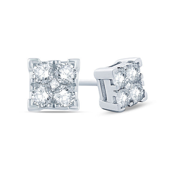 Square Diamond Earrings
 1 2 CT T W Diamond Square Stud Earrings in 10K White