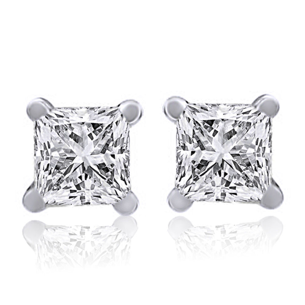Square Diamond Earrings
 1 00 Ct Square Princess Cut 14K White Gold Diamond Stud