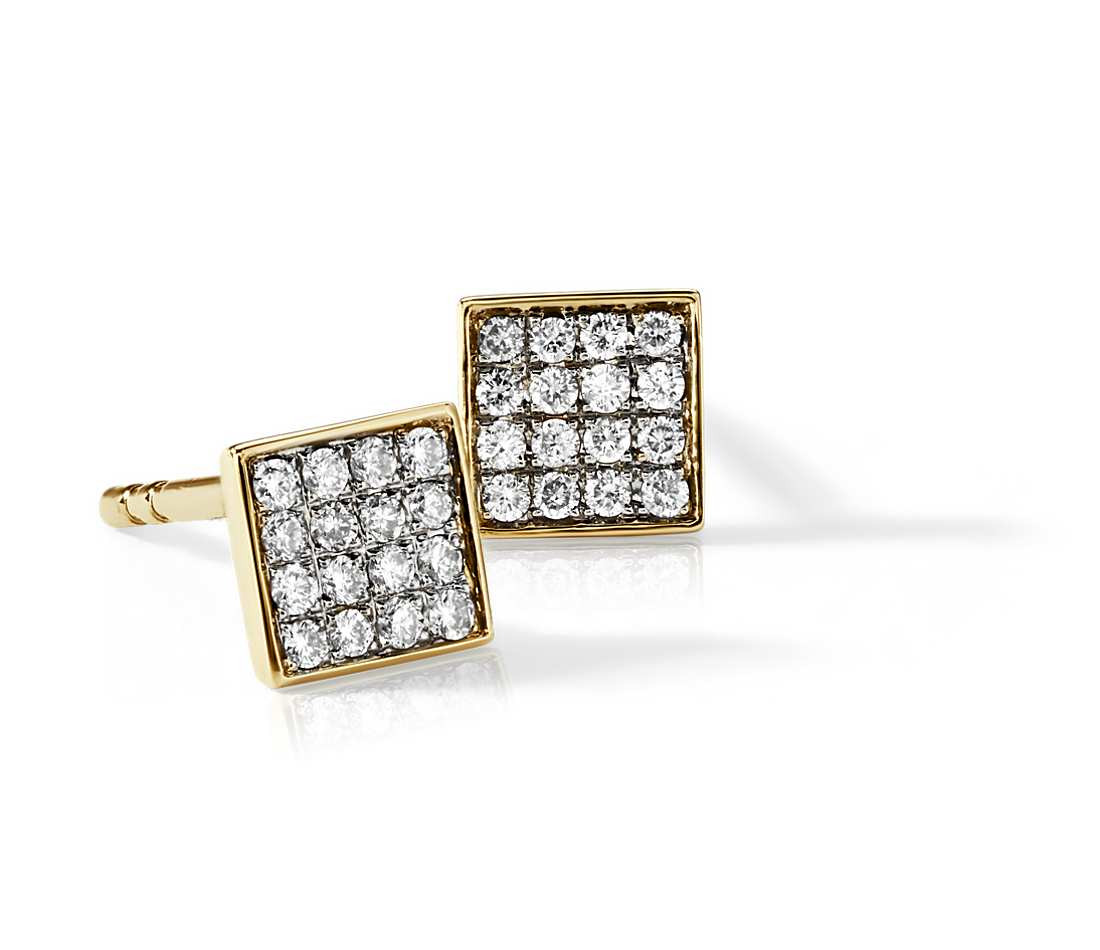 Square Diamond Earrings
 Mini Square Diamond Earrings in 14k Yellow Gold