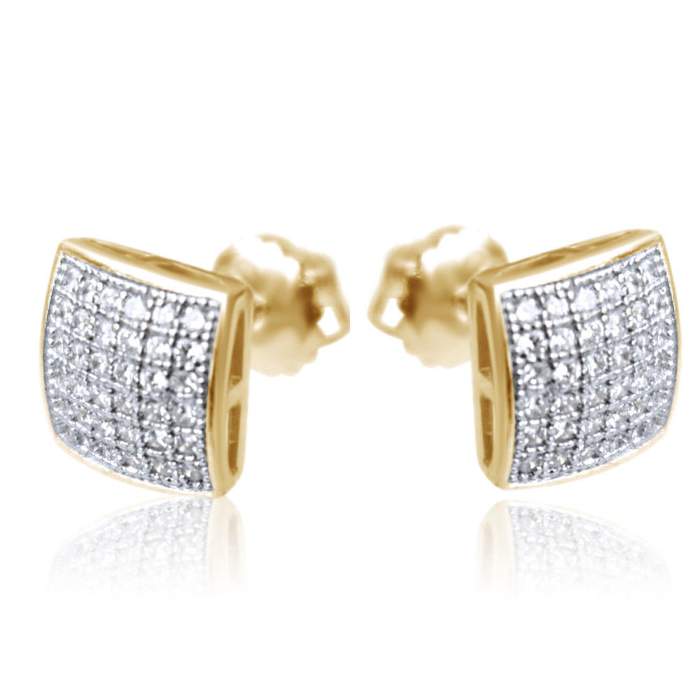 Square Diamond Earrings
 Mens La s 10K Yellow Gold Designer Square Micro Pave