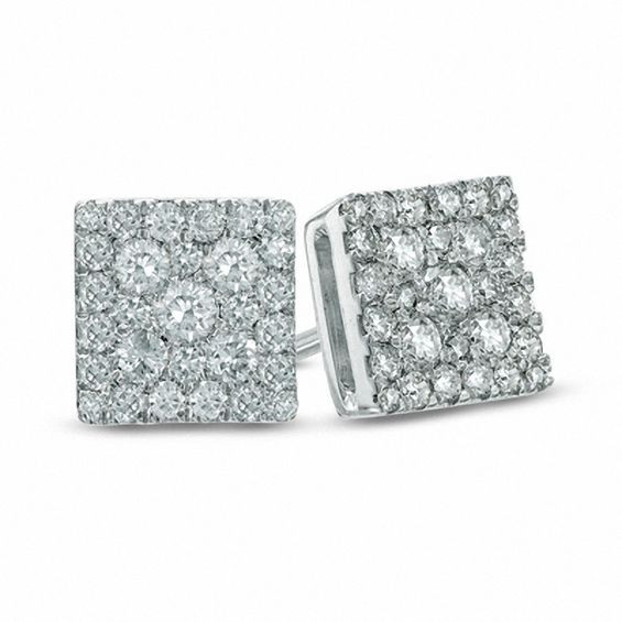Square Diamond Earrings
 1 2 CT T W Diamond Square Cluster Stud Earrings in 10K