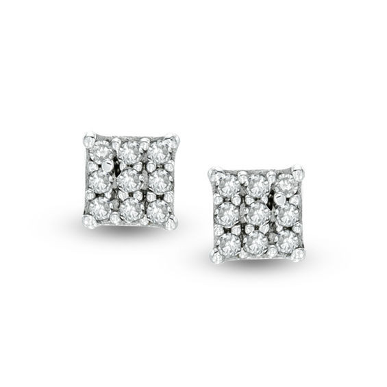 Square Diamond Earrings
 Men s Diamond Accent Square Cluster Stud Earrings in 10K