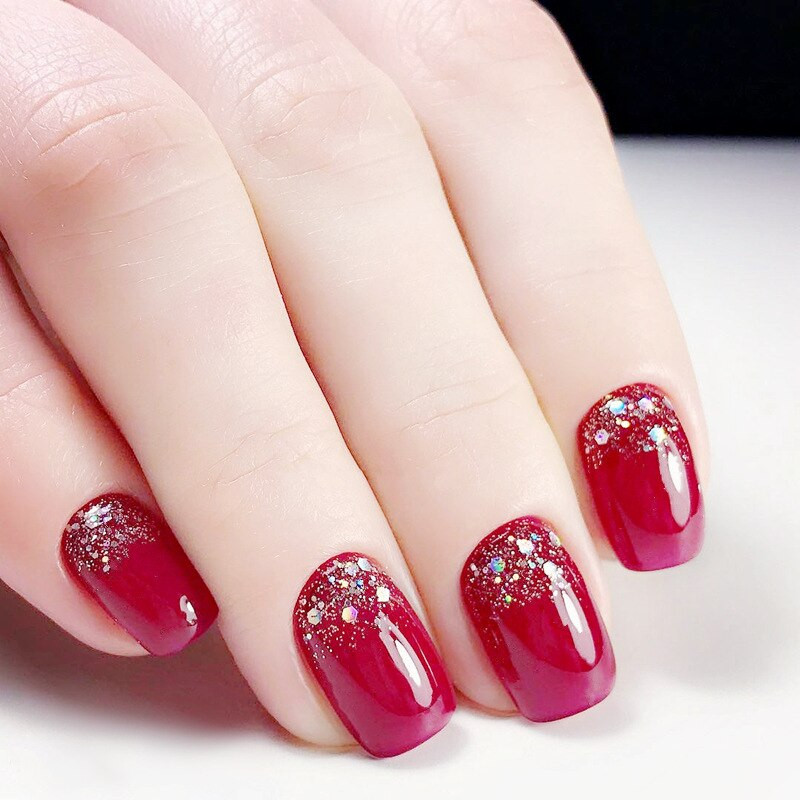 Square Glitter Nails
 Elegant 24pcs set red glitter design finished false nails